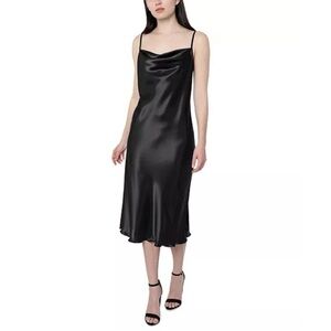 Bebe Black Satin MIDI Slip Dress